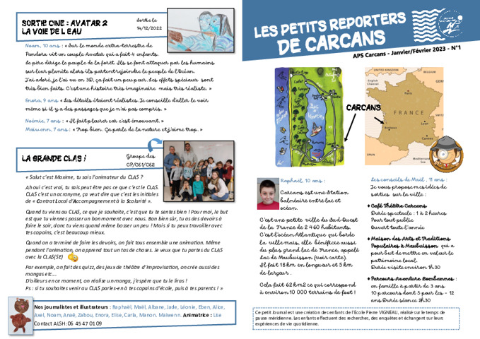 Le Journal des enfants APS Carcans n°1